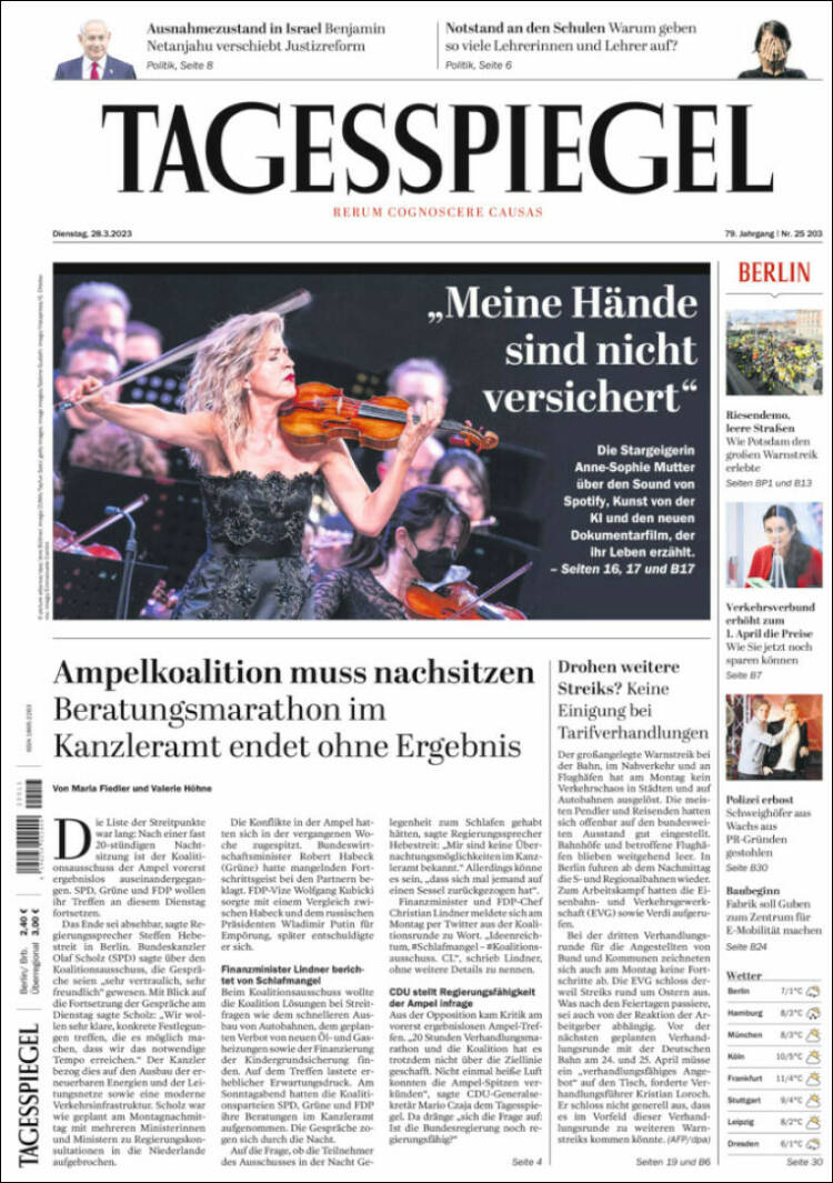 Portada de Der Tagesspiegel (Alemania)