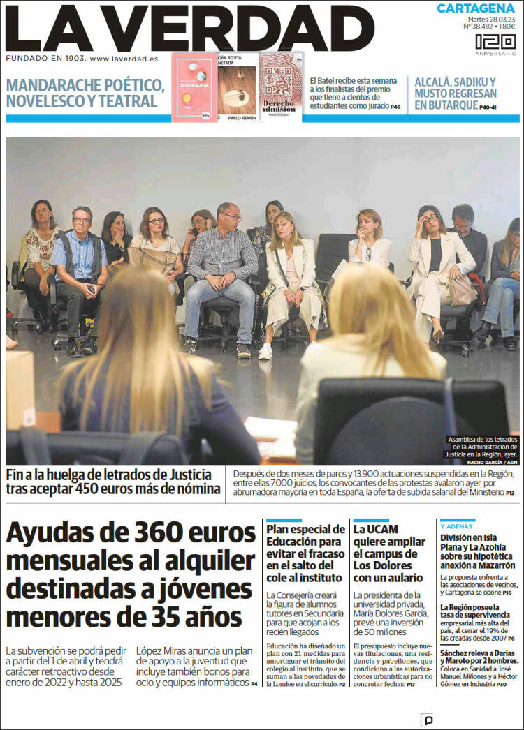 Portada de La Verdad de Cartagena (Espa&ntilde;a)