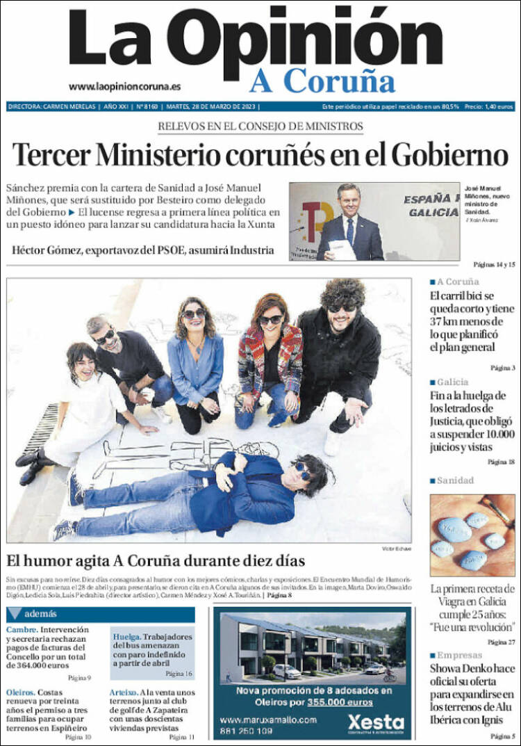 Portada de La Opinión de A Coruña (Espa&ntilde;a)