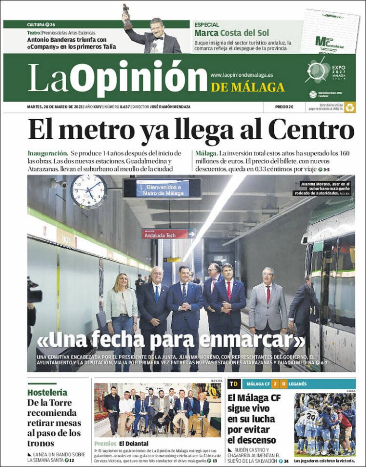 Portada de La Opinión de Málaga (Espa&ntilde;a)