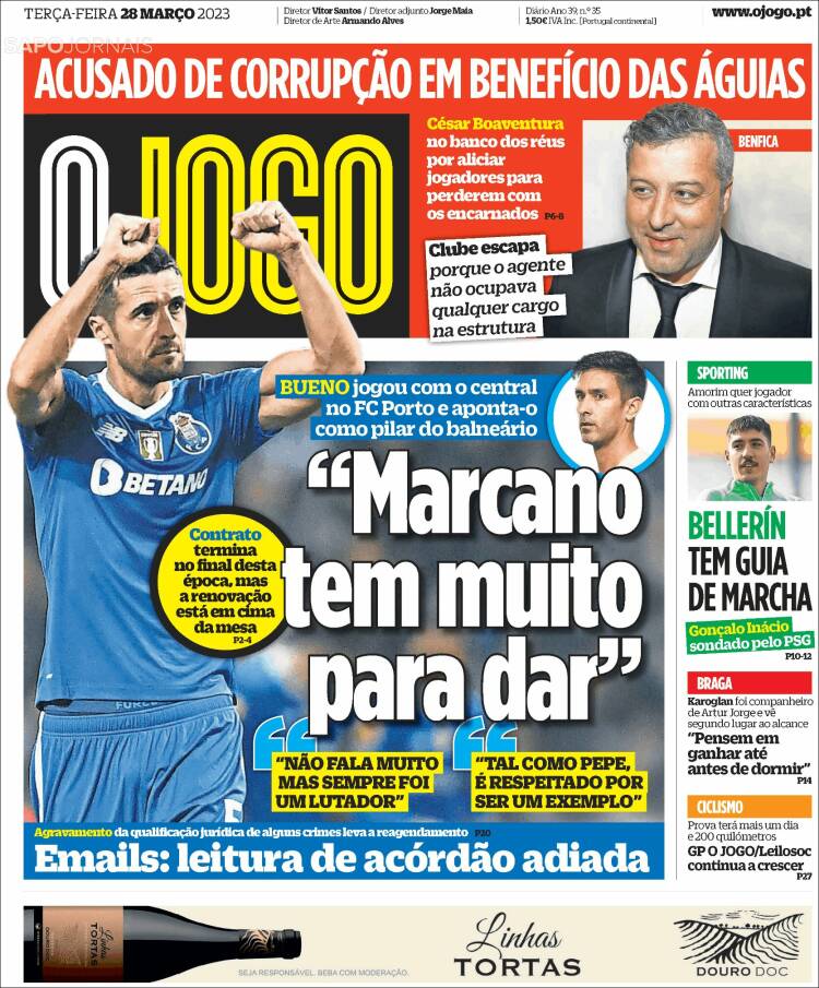Portada de O Jogo (Portugal)