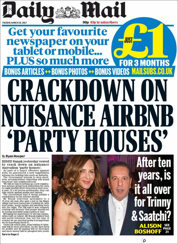 Portada de Daily Mail (Reino Unido)