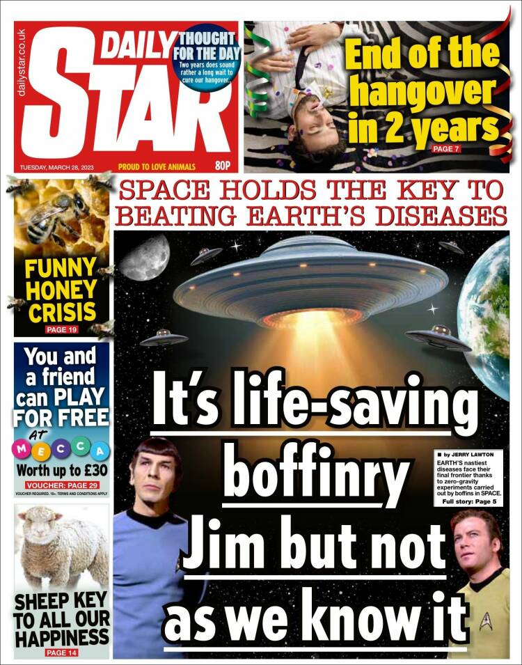 Portada de Daily Star (Reino Unido)