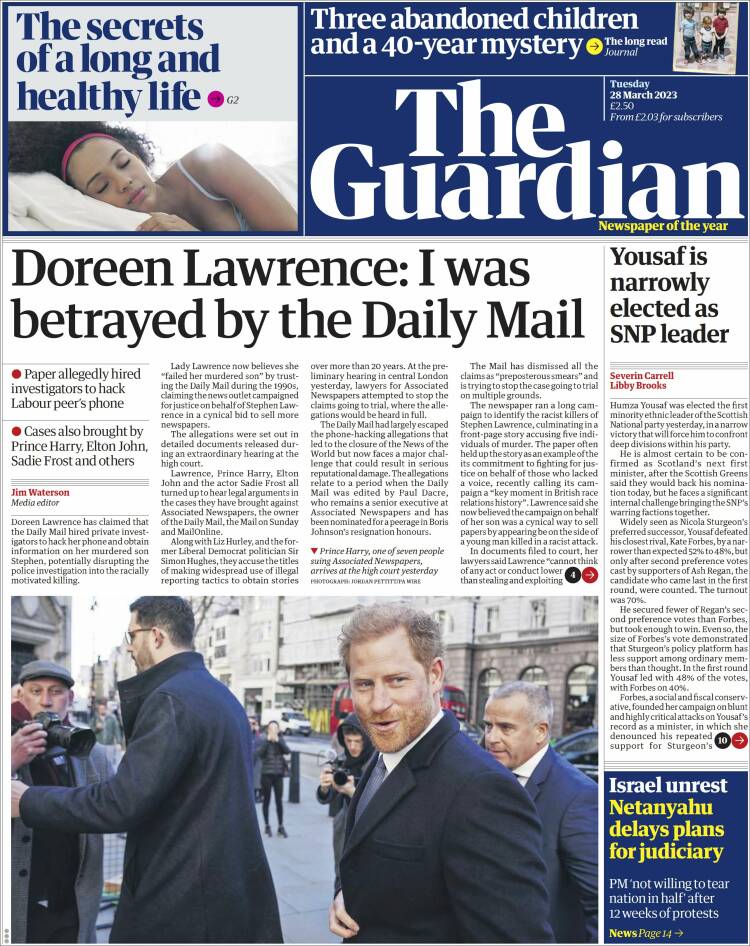 Portada de The Guardian (Reino Unido)