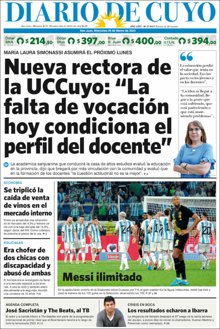 Portada de Diario de Cuyo (Argentina)