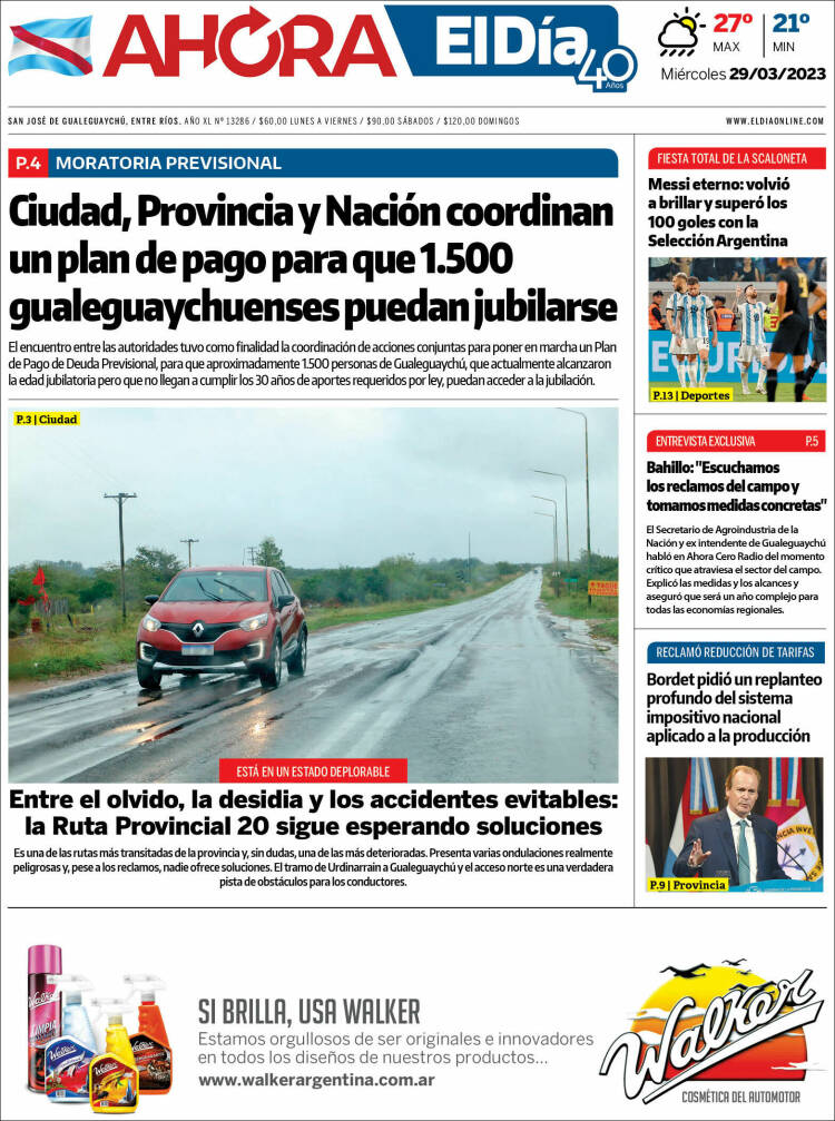 Portada de El Día de Gualeguaychú (Argentina)