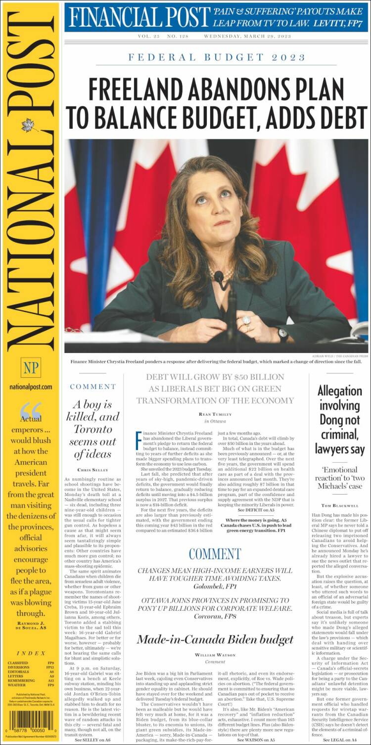 Portada de The National Post (Canadá)