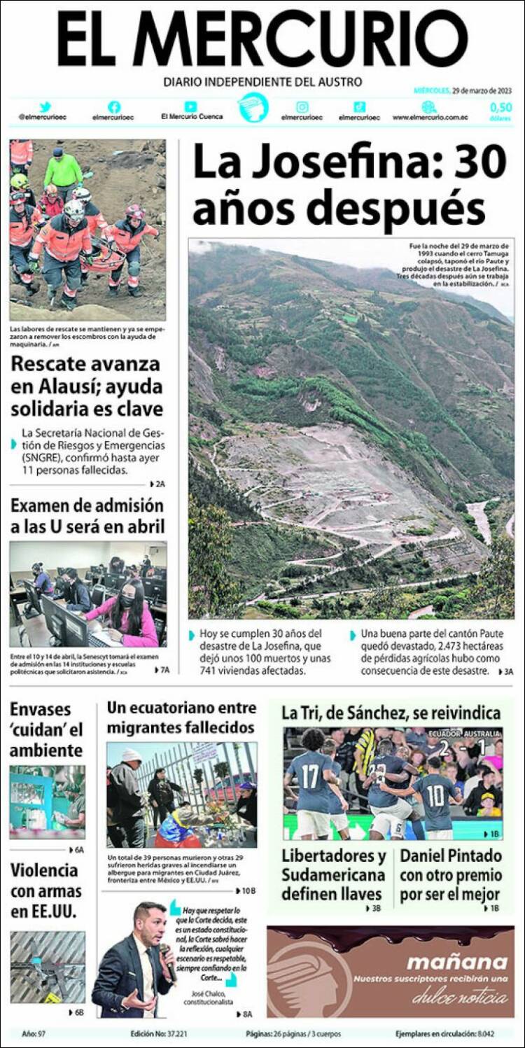 Portada de Diario El Mercurio (Ecuador)