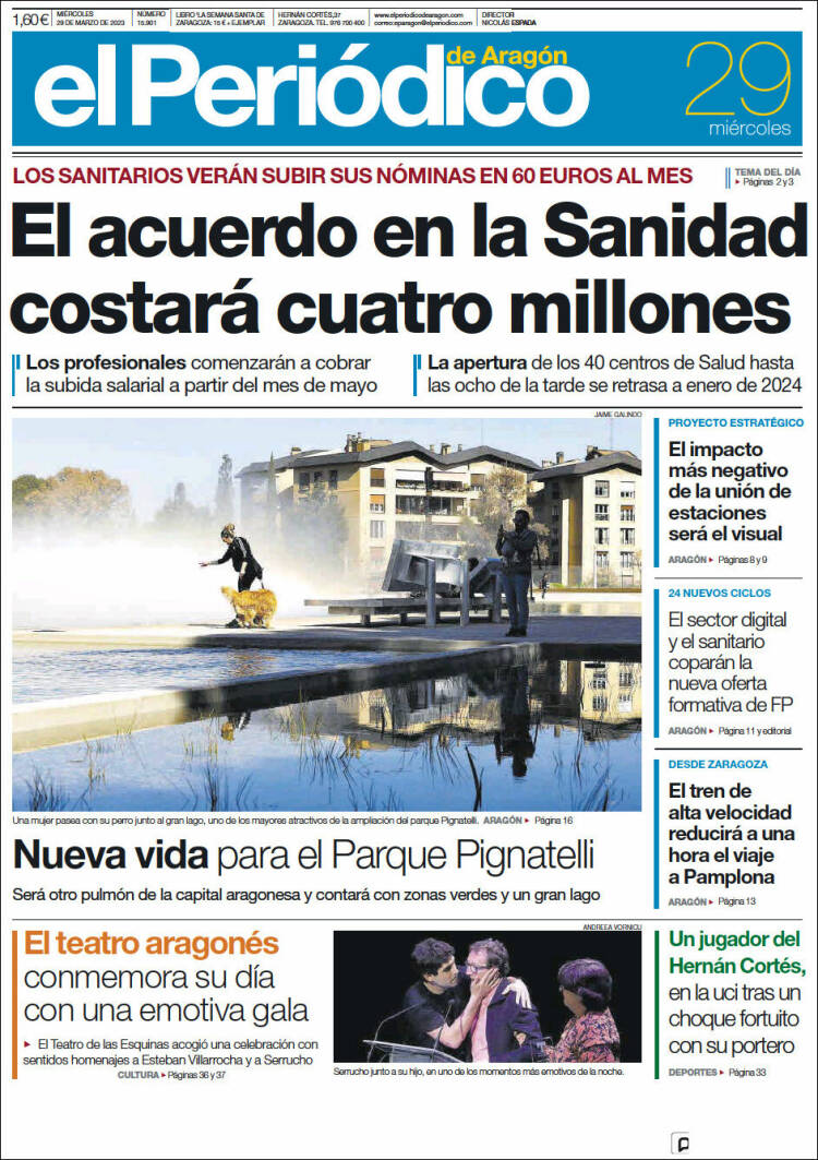 Portada de El Periódico de Aragón (España)