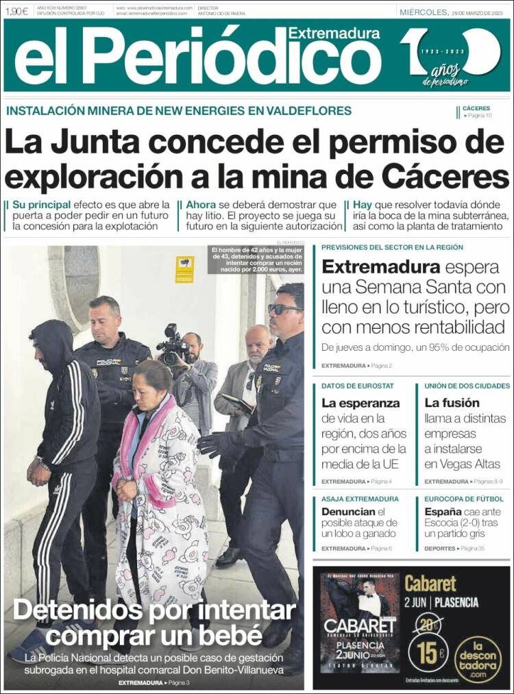 Portada de El Periódico de Extremadura (España)