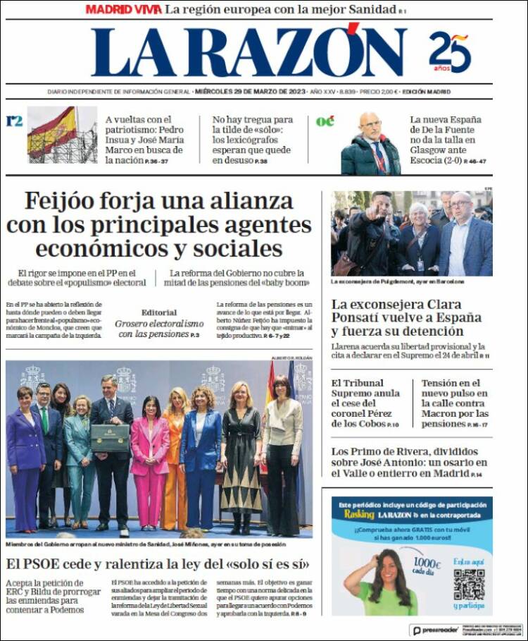 Portada de La Razón (España)