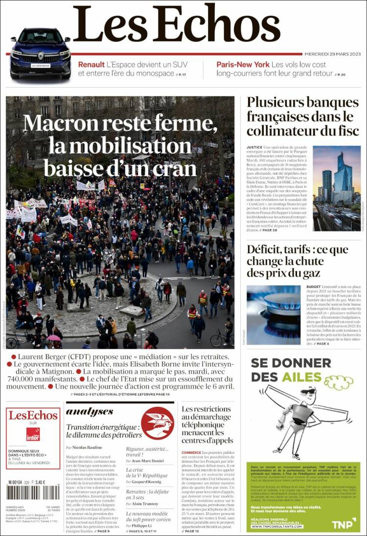 Portada de Les Echos (Francia)