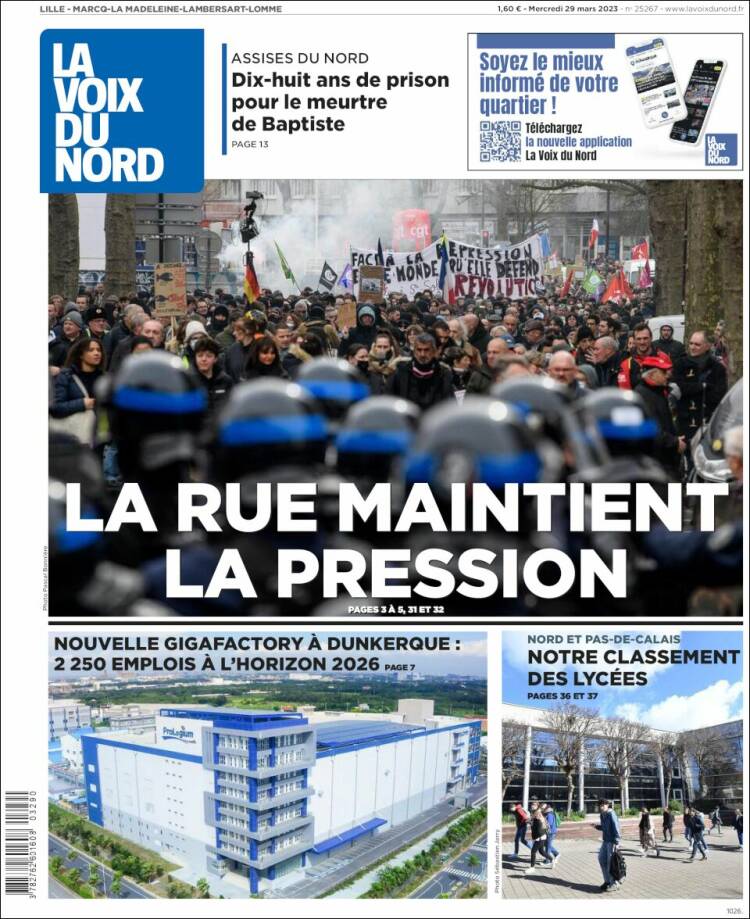 Portada de La Voix du Nord (Francia)