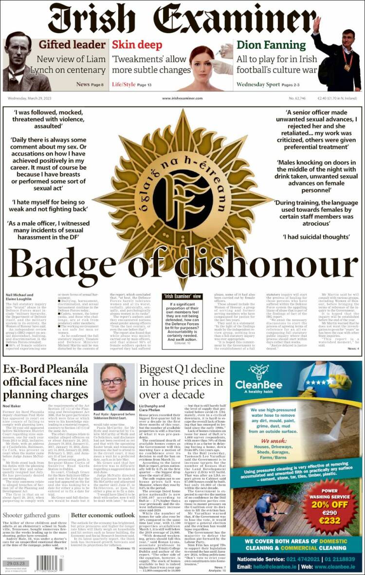 Portada de Irish Examiner (Irlanda)