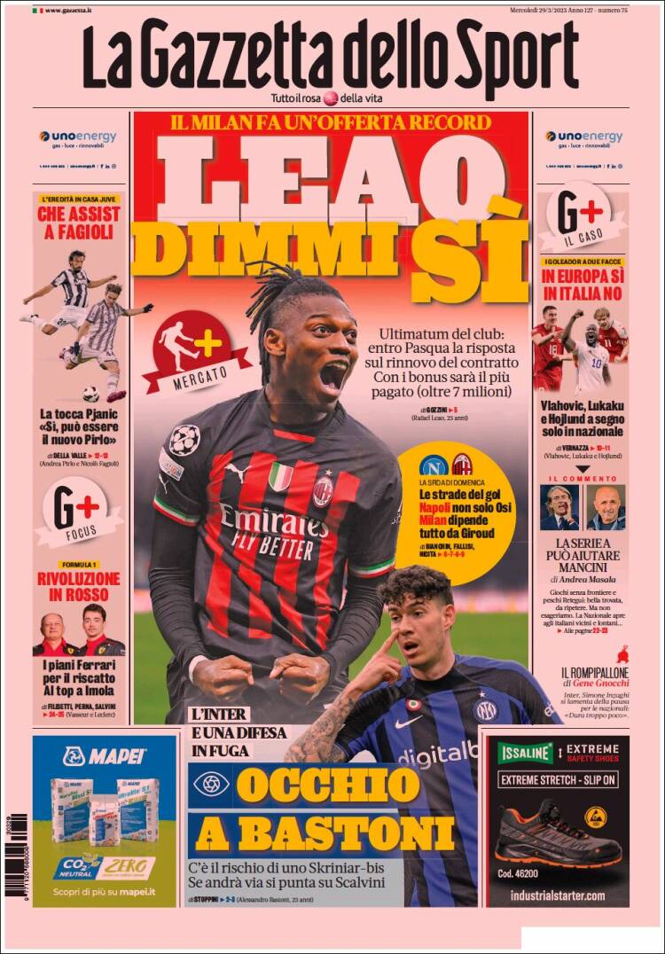 Portada de La Gazzetta dello Sport (Italia)