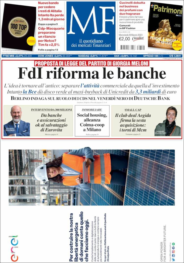 Portada de Milano Finanza (Italia)
