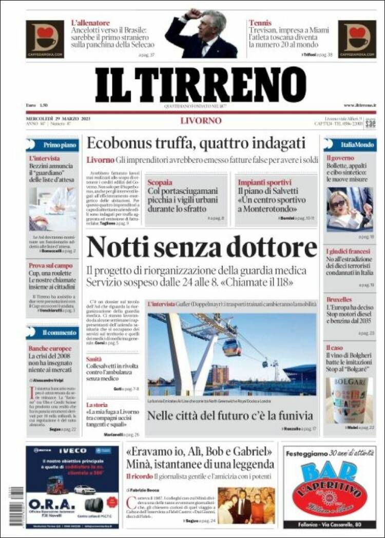 Portada de Il Tirreno (Italia)