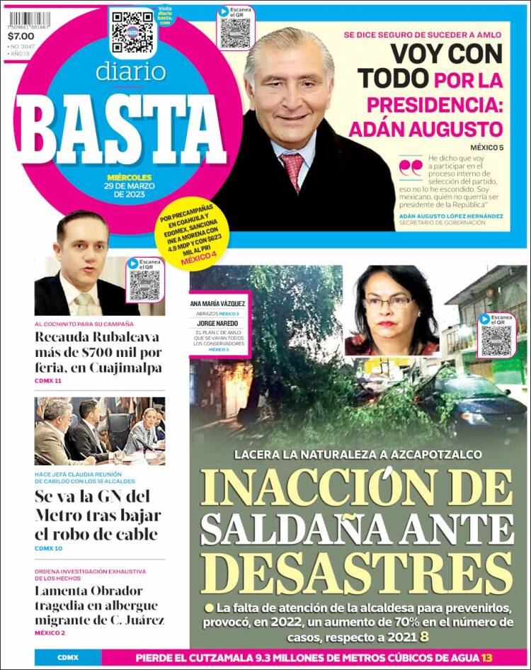 Portada de Diario Basta (México)