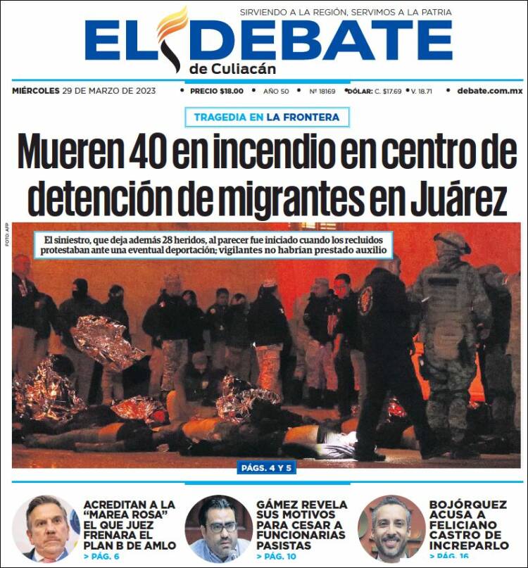 Portada de El Debate de Culiacán (México)