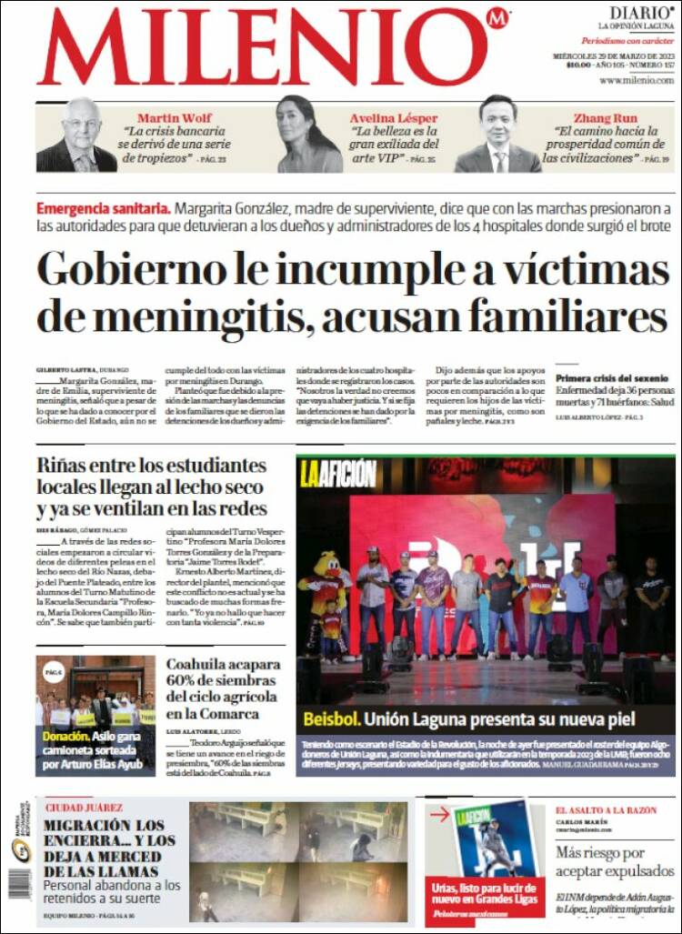 Portada de Milenio - Laguna (México)