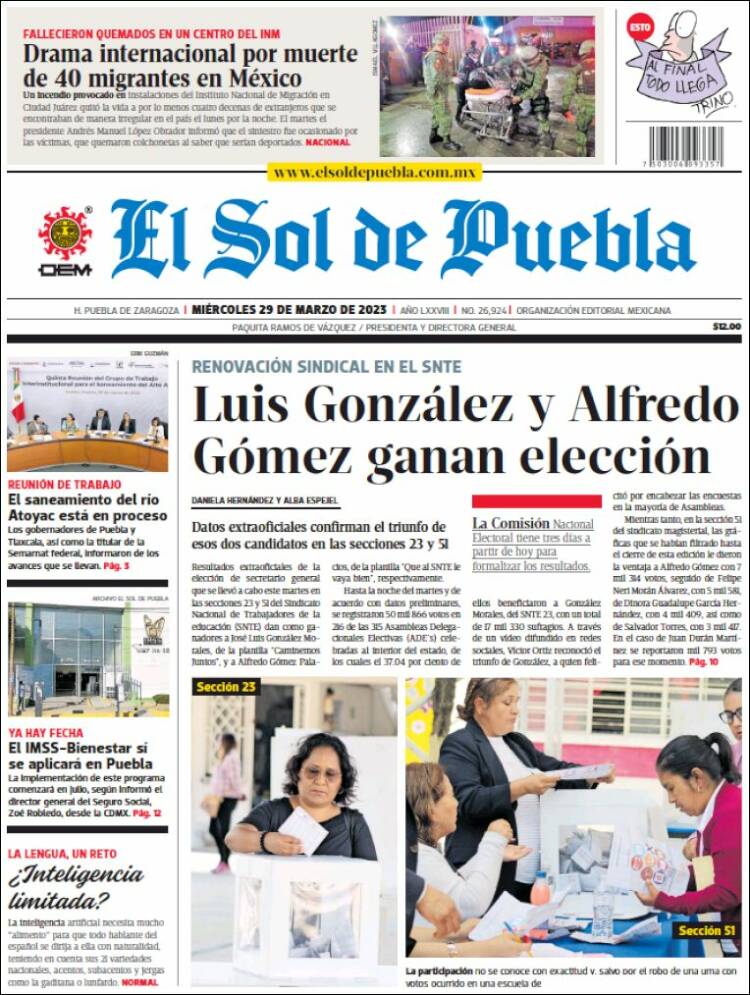 Portada de El Sol de Puebla (México)