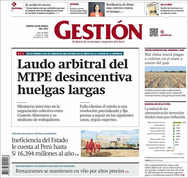 Portada de Diario Gestión (Perú)