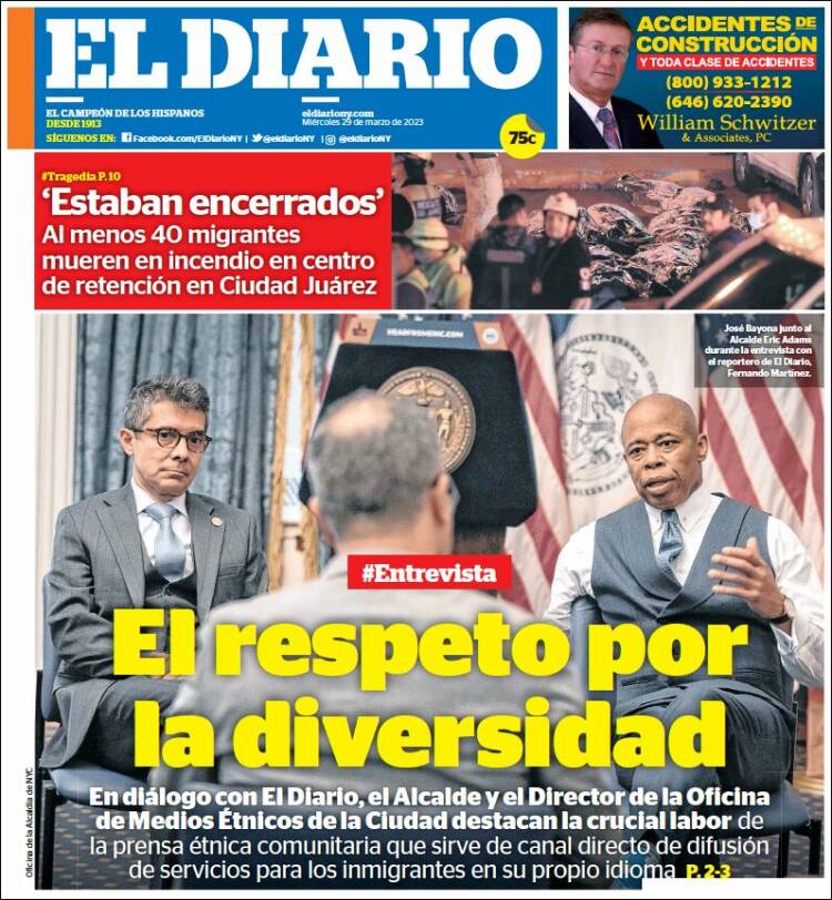 Portada de El Diario NY (USA)