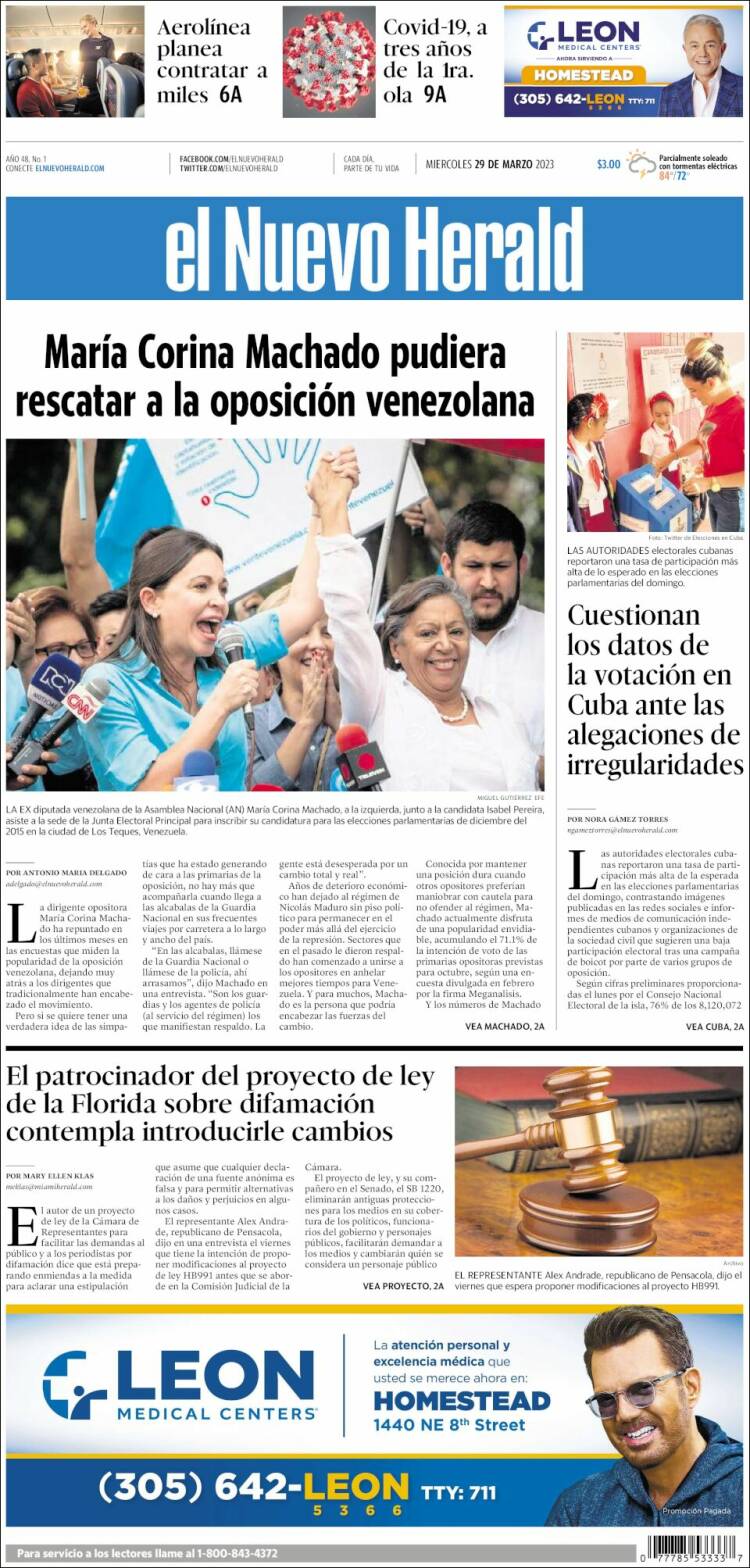 Portada de El Nuevo Herald (USA)