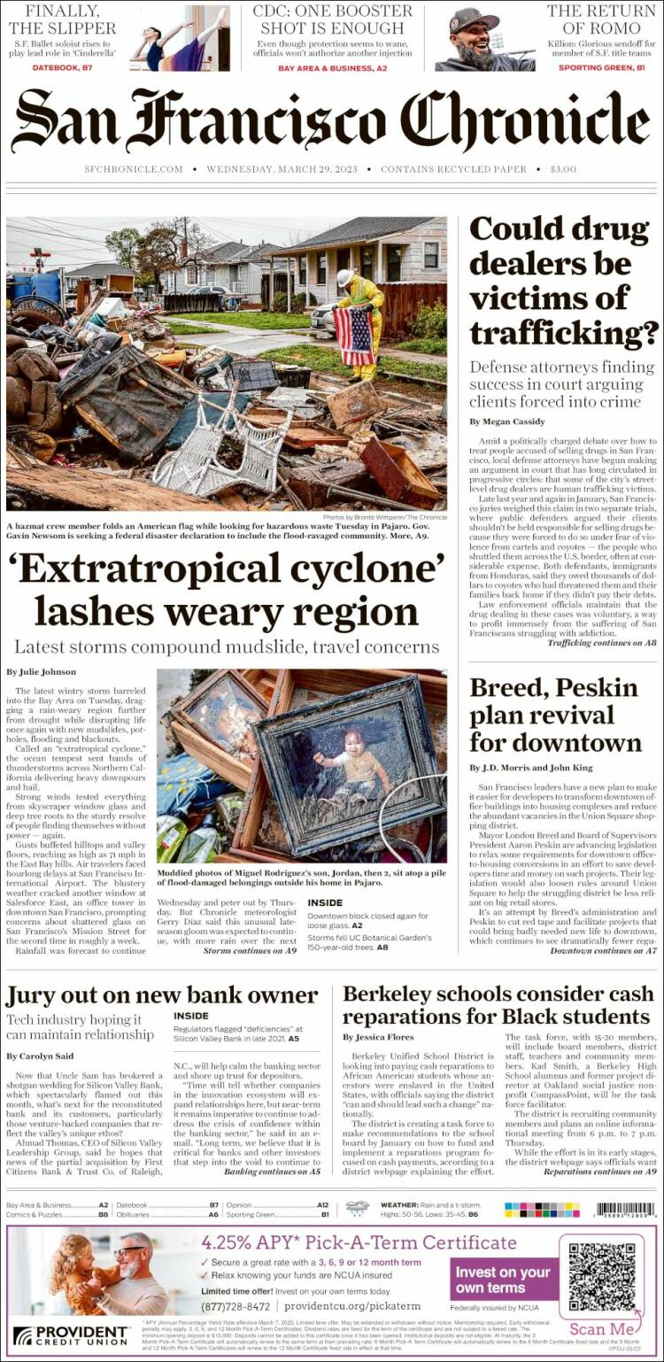 Portada de San Francisco Chronicle (USA)