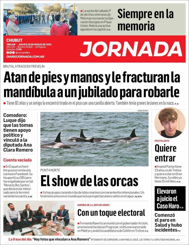 Portada de Diario Jornada en la Patagonia (Argentina)