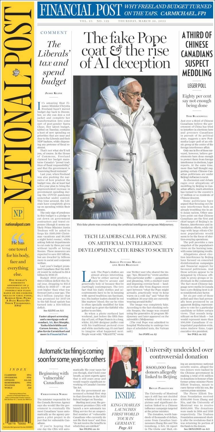 Portada de The National Post (Canada)