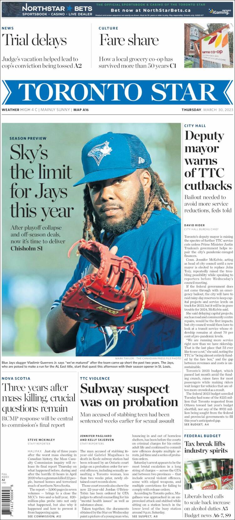 Portada de The Toronto Star (Canadá)