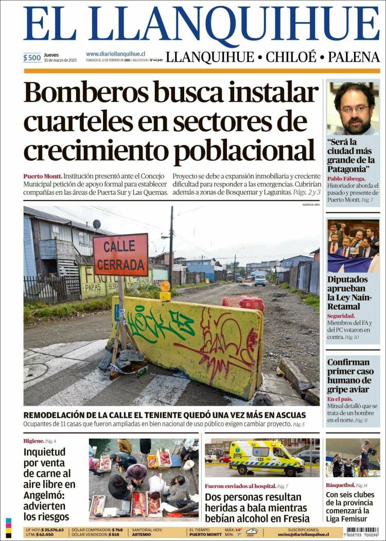 Portada de El Llanquihue (Chile)