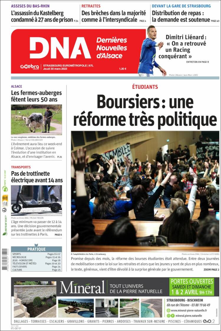 Portada de Les Dernières Nouvelles d'Alsace (France)