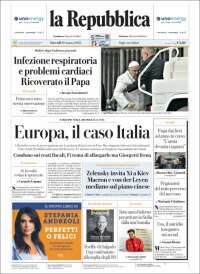 Portada de La Repubblica (Italia)