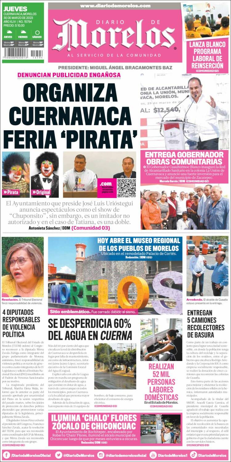 Portada de Diario de Morelos (M&eacute;xico)