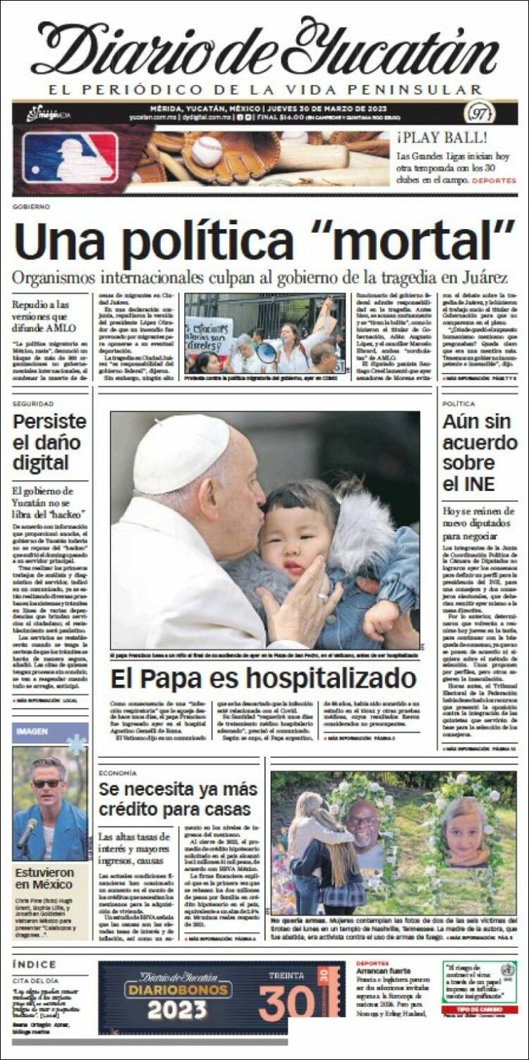 Portada de Diario de Yucatán (M&eacute;xico)
