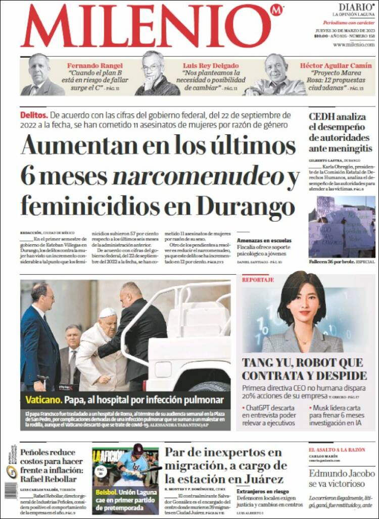 Portada de Milenio - Laguna (M&eacute;xico)