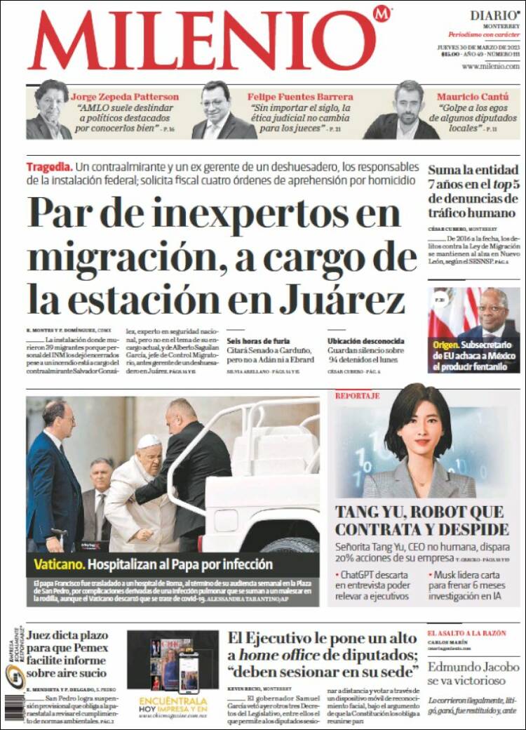 Portada de Milenio de Monterrey (M&eacute;xico)
