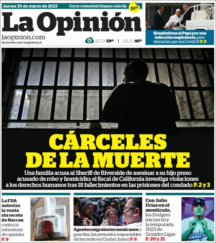 Portada de La Opinión (USA)