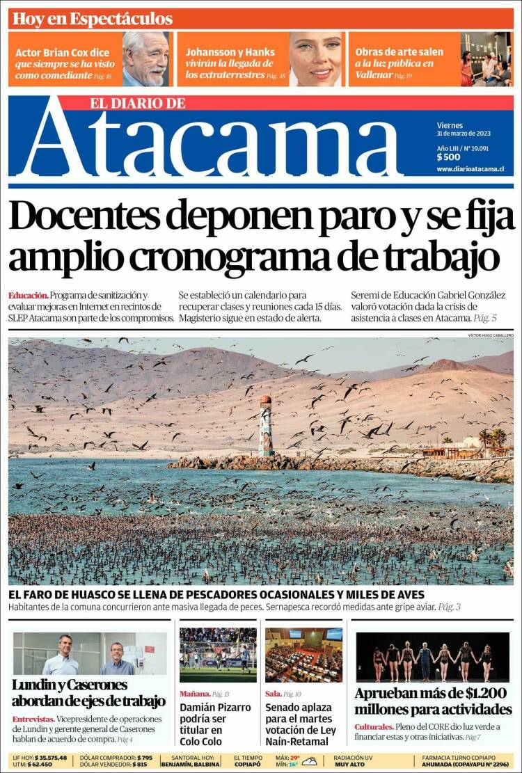 Portada de Diario de Atacama (Chile)