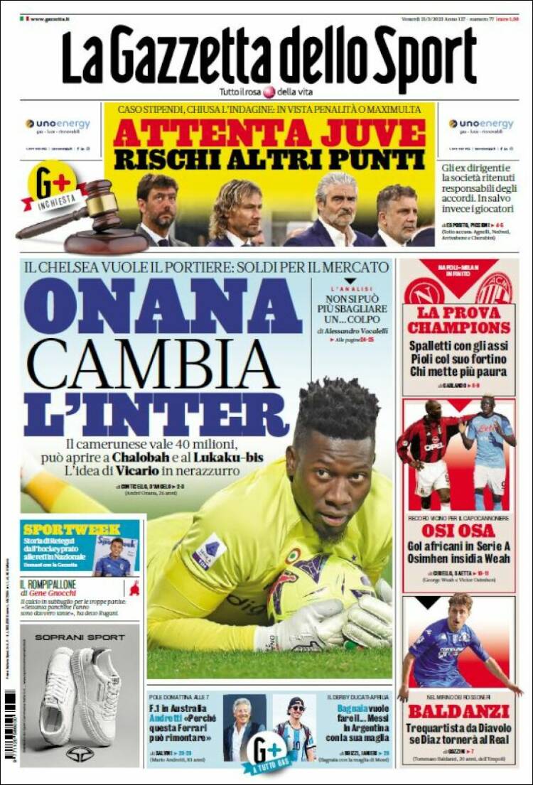 Portada de La Gazzetta dello Sport (Italia)