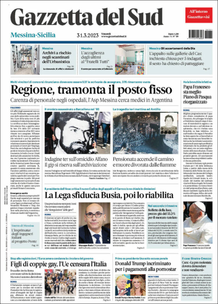 Portada de Gazzetta del Sud (Italia)