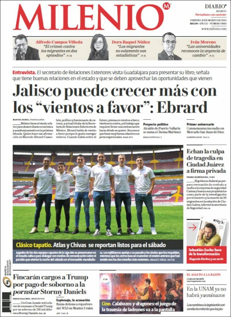 Portada de Milenio - Jalisco (México)