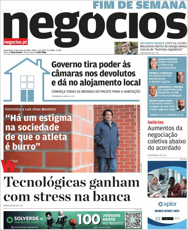 Portada de Jornal de Negócios (Portugal)