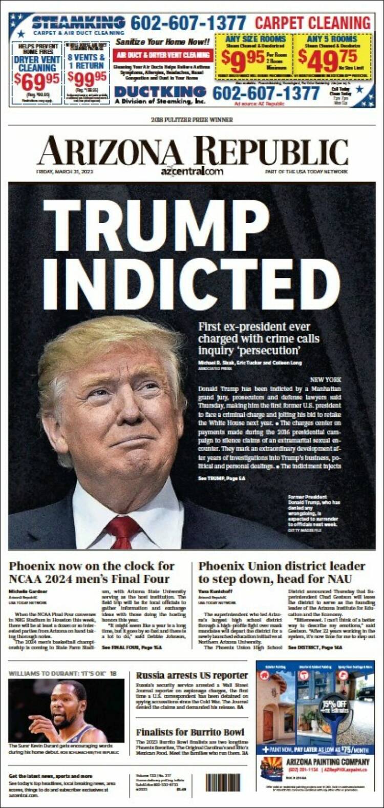 Portada de Arizona Republic News (USA)