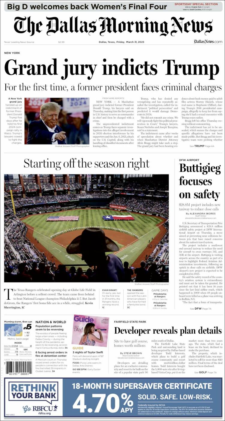 Portada de Dallas Morning News (USA)