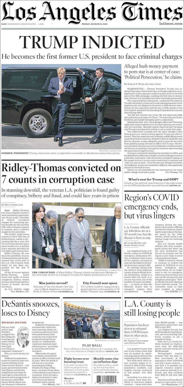 Portada de Los Angeles Times (USA)