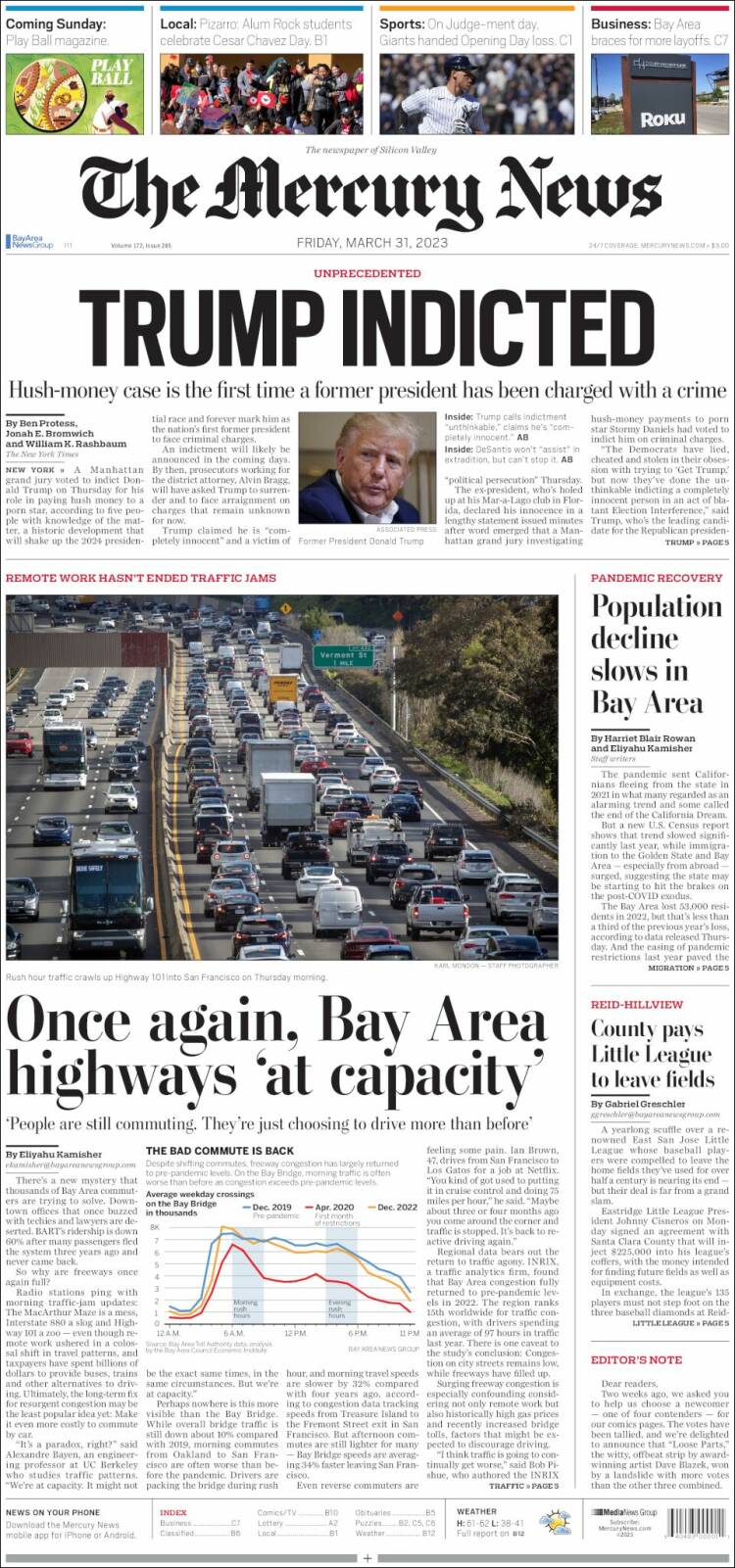 Portada de San Jose Mercury News (USA)