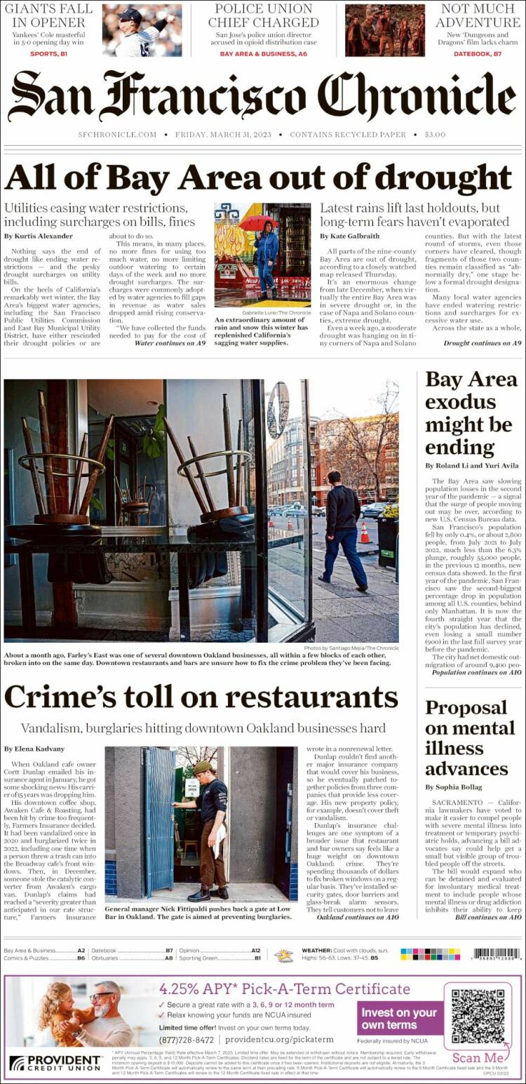 Portada de San Francisco Chronicle (USA)